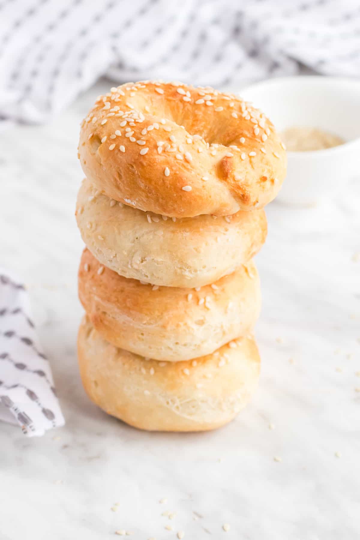 Stack of two ingredient bagels