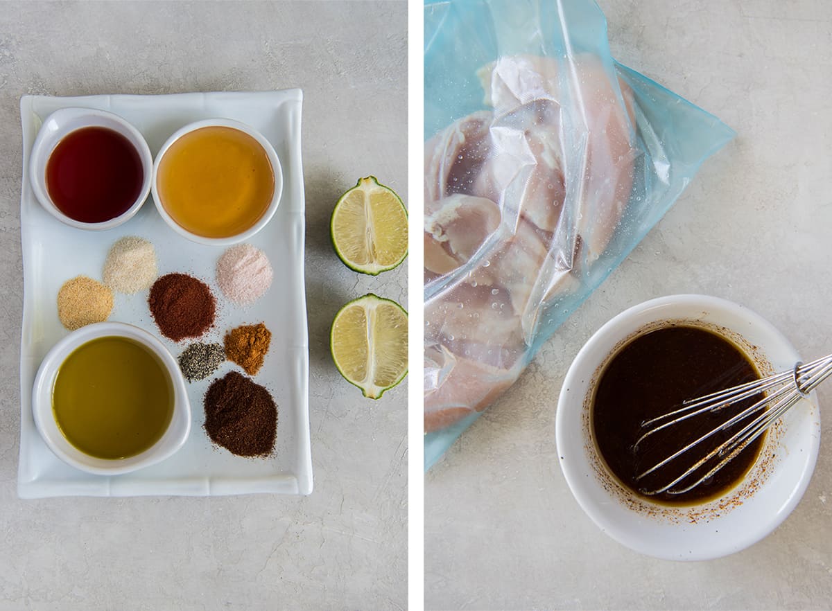 Two images show the marinade ingredients combined in a small bowl.