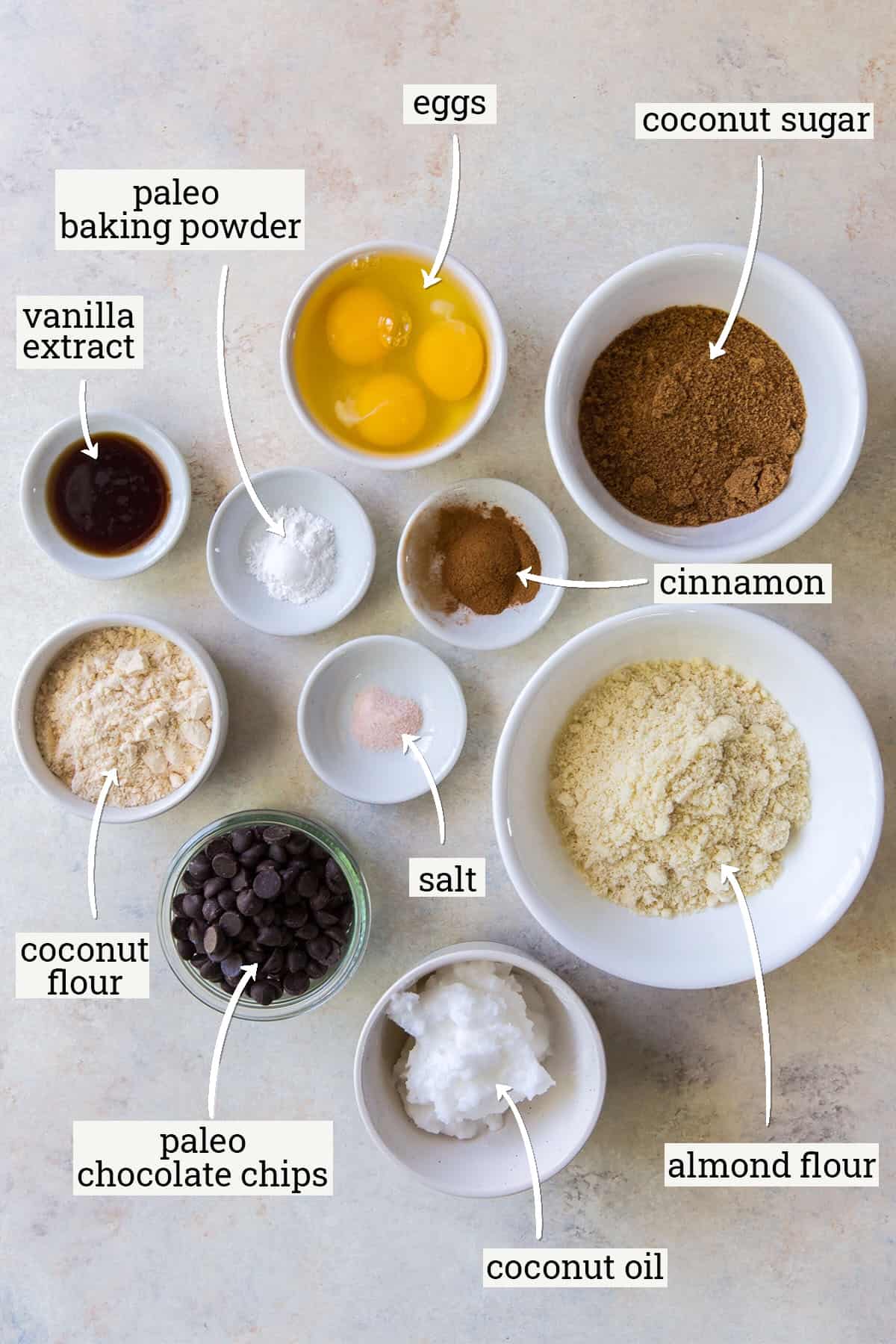 ingredients for paleo chocolate chip cookies