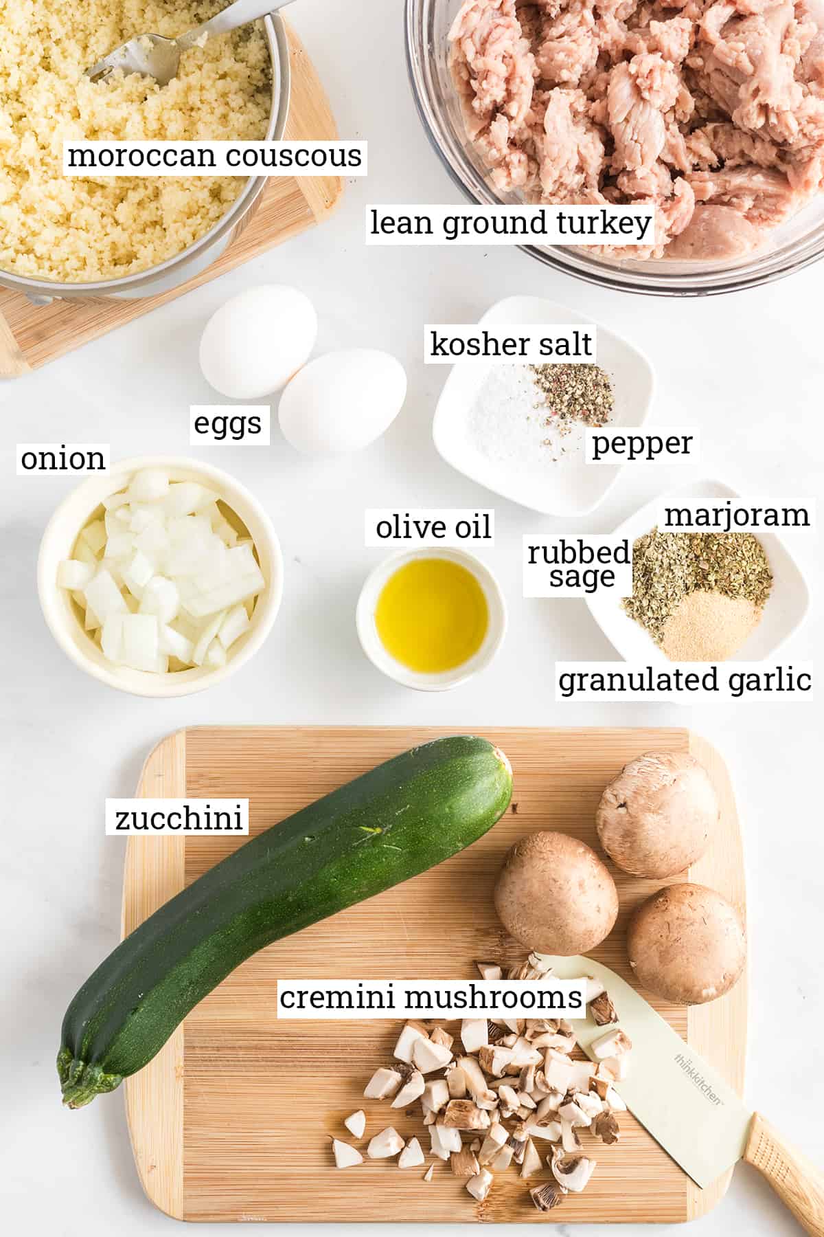 All the ingredients needed to make Turkey Couscous Meatloaf