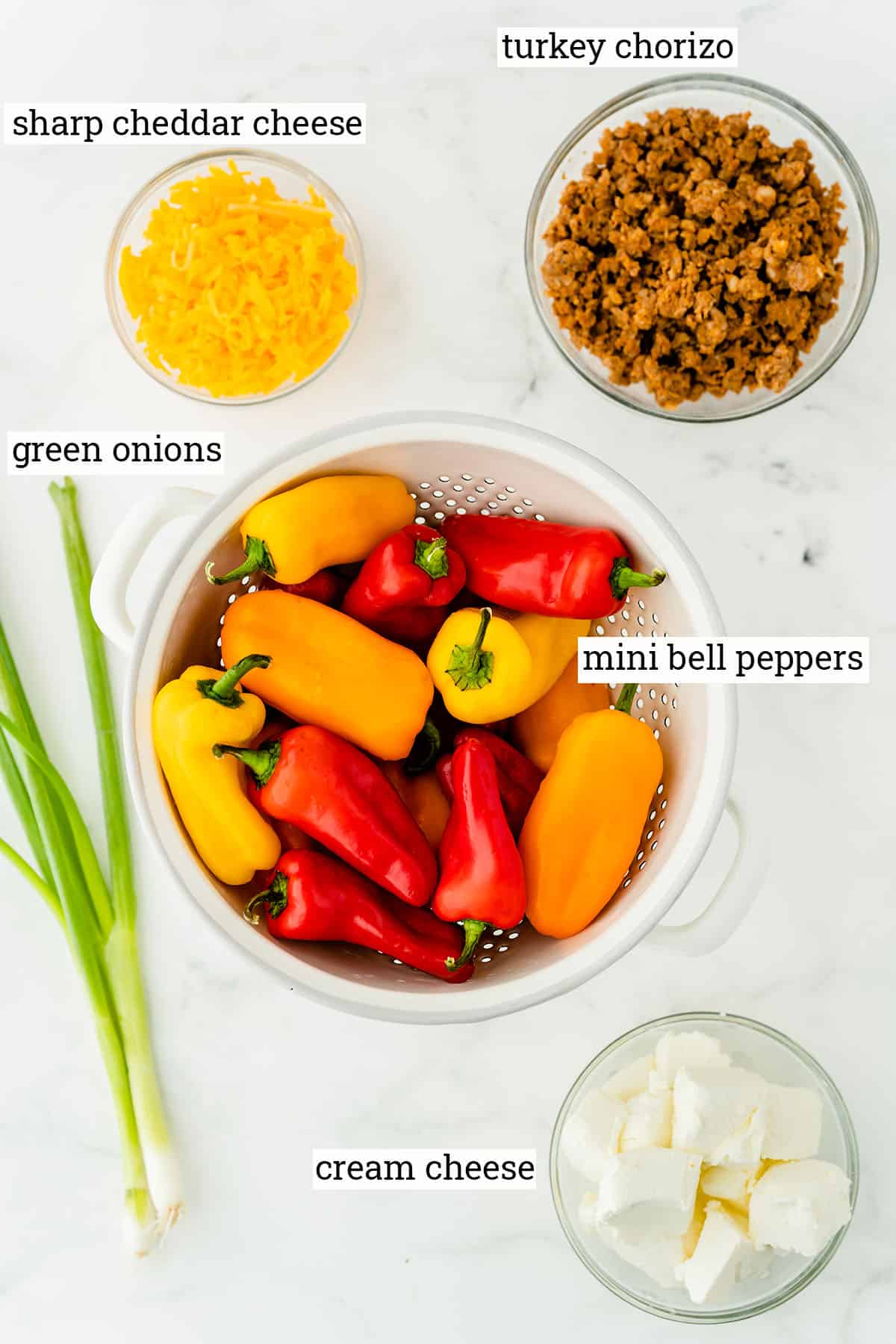 The ingredients for Cream Cheese Chorizo Stuffed Mini Peppers